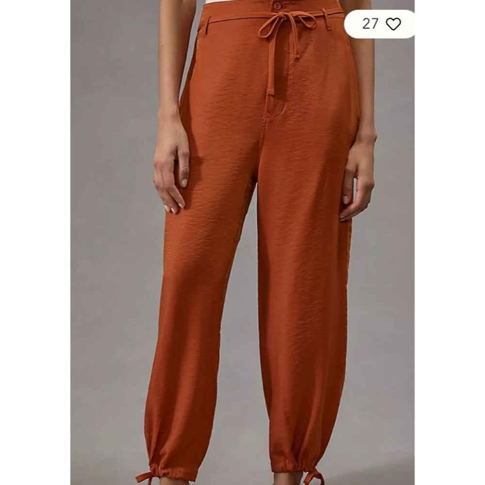 Tiny Heidi Tie Anthropologie Pants Womens L Orange Jogger Belted Wide Legs
